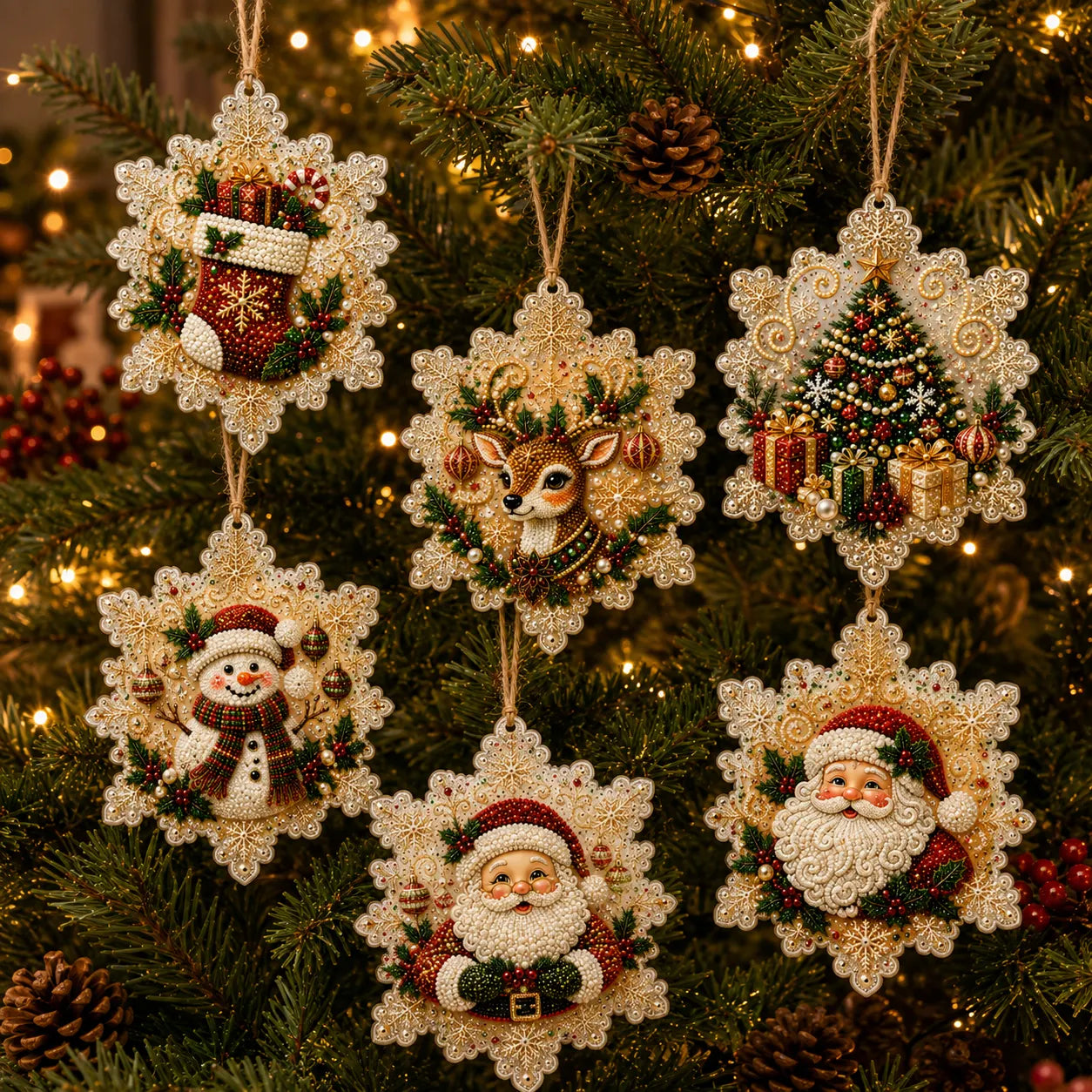 Christmas Wooden Ornaments DIY Pearls Diamond Painting Kit*