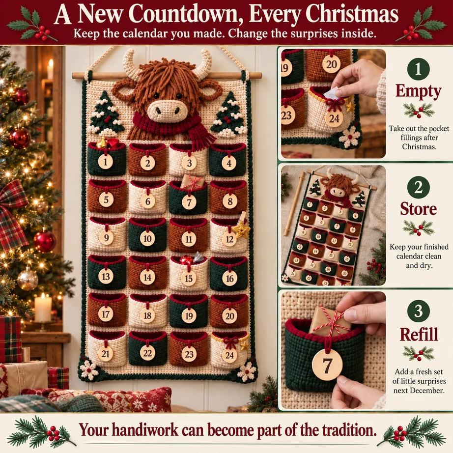 DIY Crochet Advent Calendar Kit | 24 Refillable Pockets
