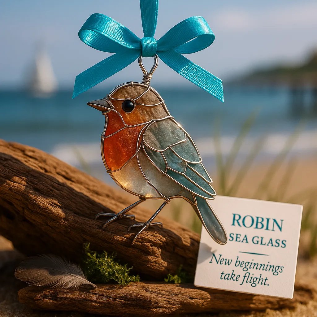 Christmas Handmade Sea Glass Acrylic Bird Ornament