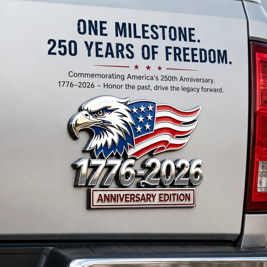 1776–2026 American 250th Anniversary Eagle & Flag Metal Car Emblem