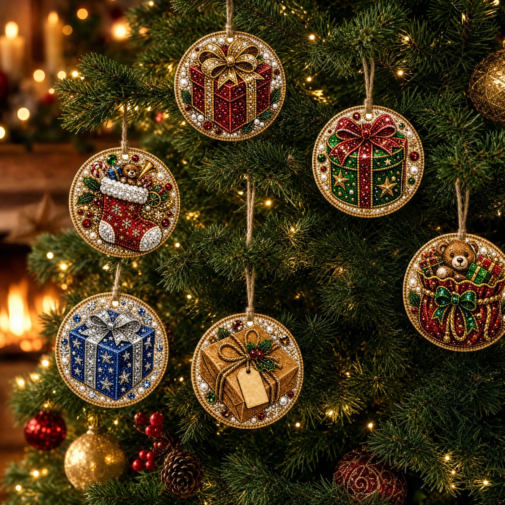 Christmas Wooden Ornaments DIY Pearls Diamond Painting Kit Rhinestone Art Pendants