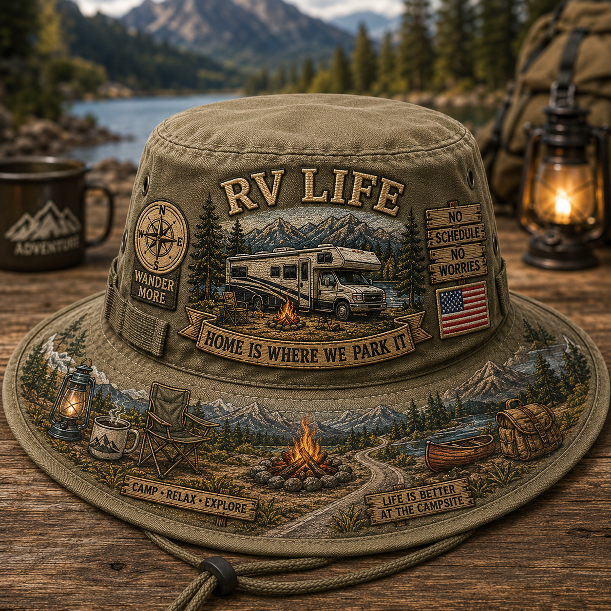 Vintage RV Life Adventure Boonie Hat – Home Is Where We Park It