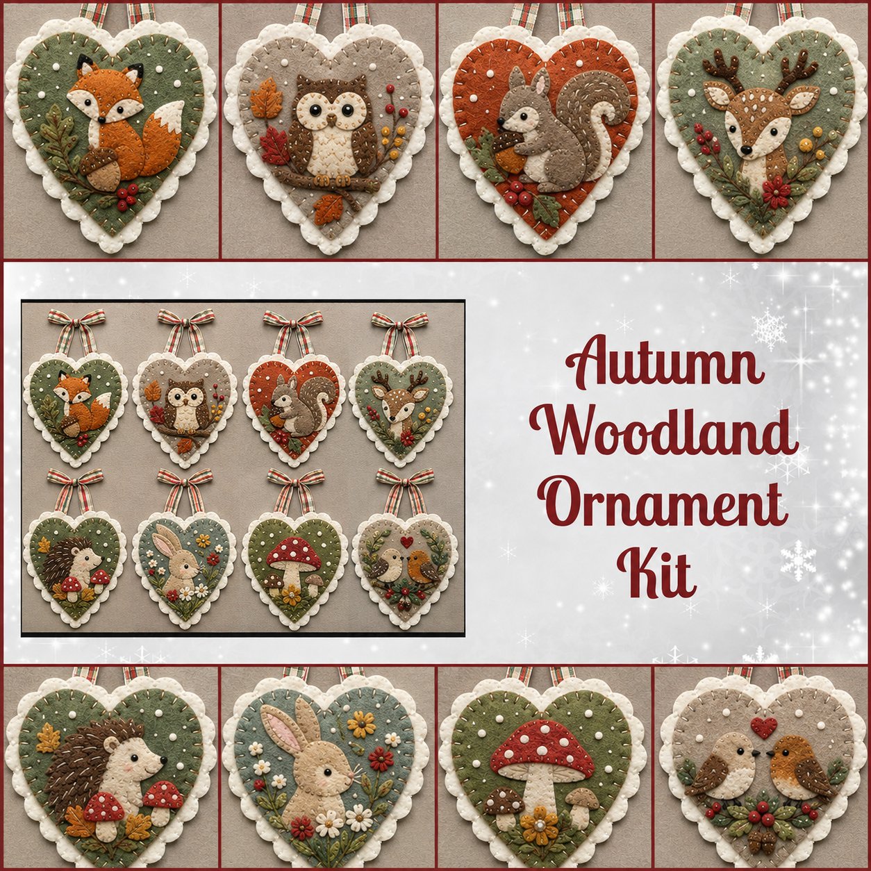 Winter Birds Pre-Cut Felt Heart Ornament Kit