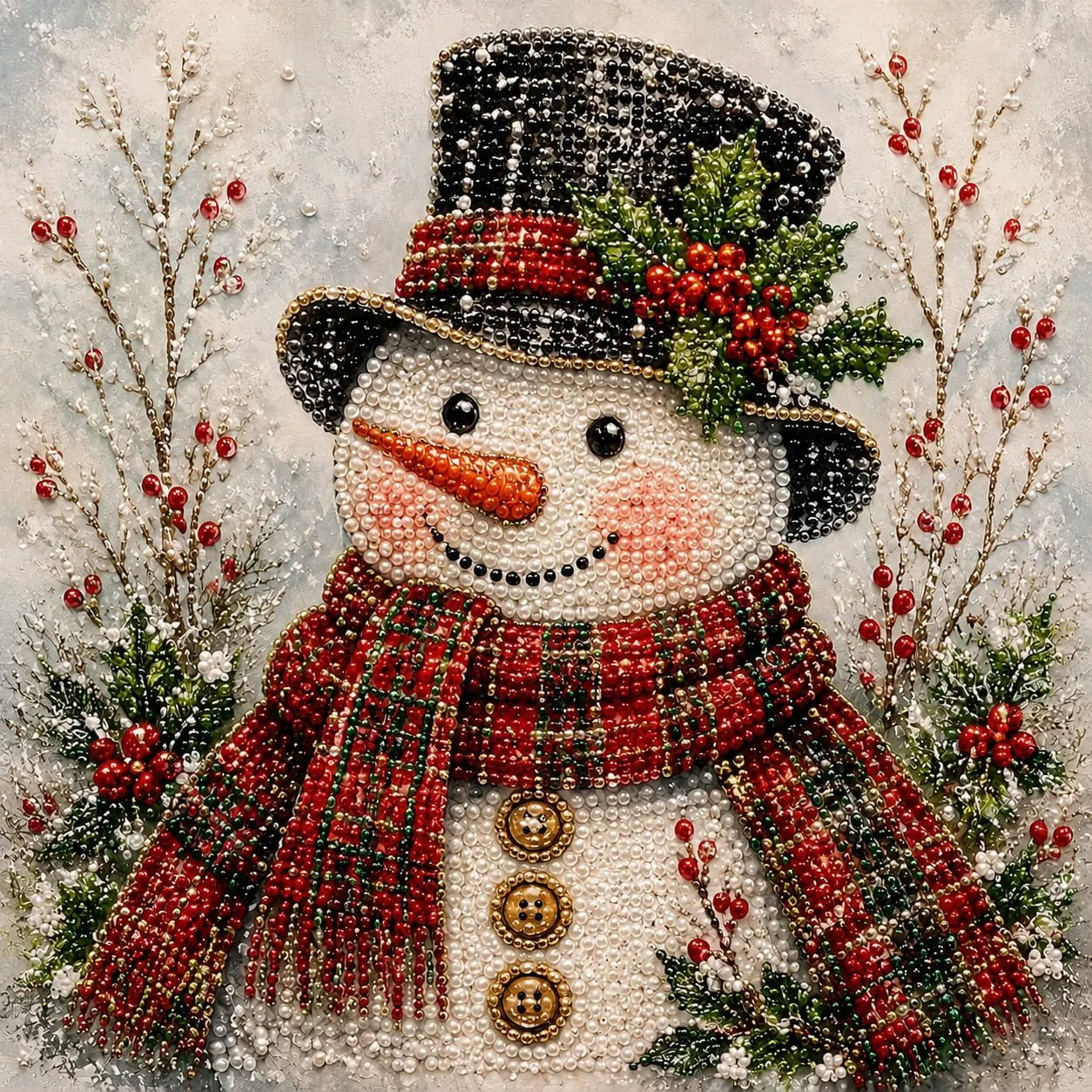 Framed Red Scarf Snowman - Pearls Painting Kit DIY Diamond Painting Pearl Dot Crafts