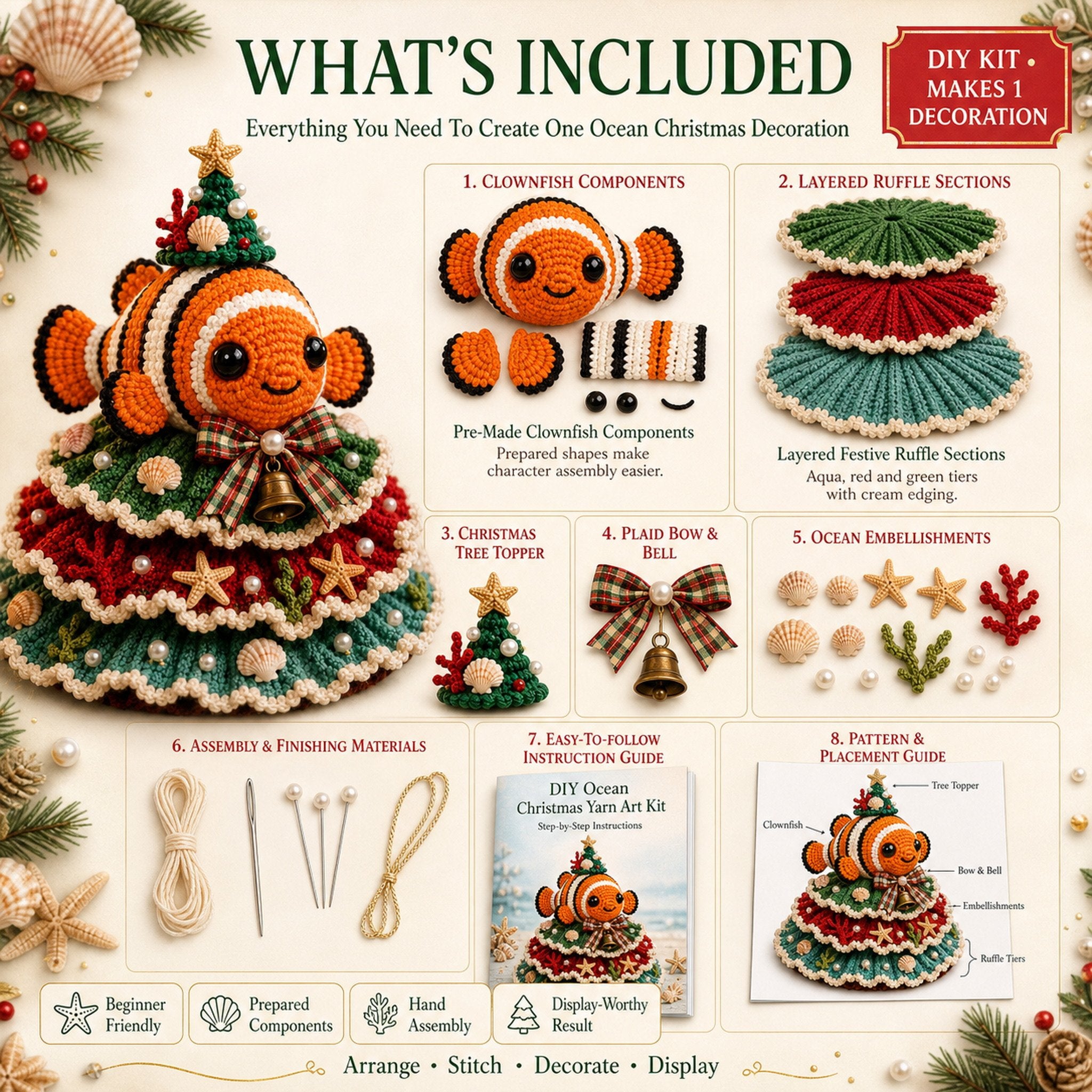Beginner-Friendly DIY Layered Ocean Christmas Yarn Art Kit Collection