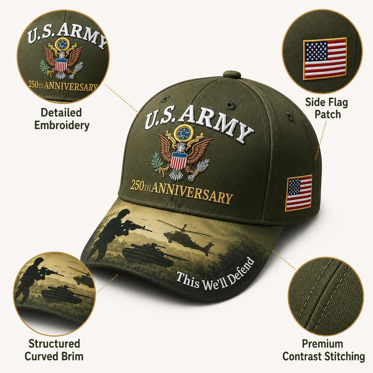 U.S. Army 250th Anniversary Commemorative Embroidered Cap