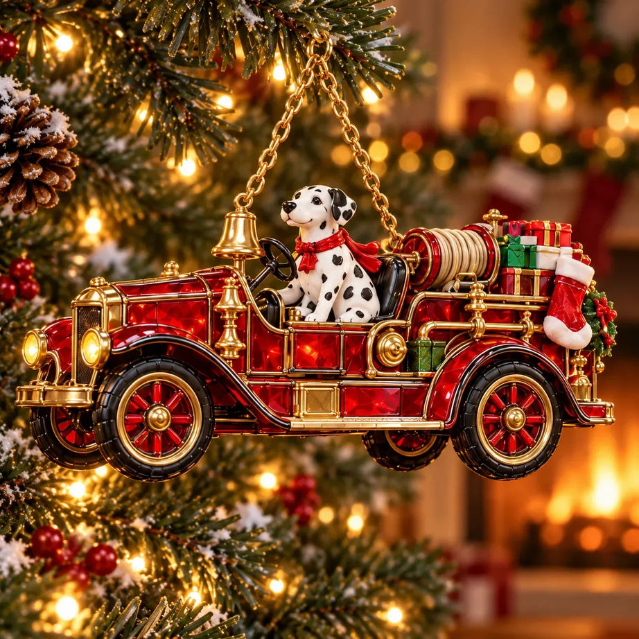 2026 Vintage Fire Truck Christmas Ornaments – Set of 6 | Stained