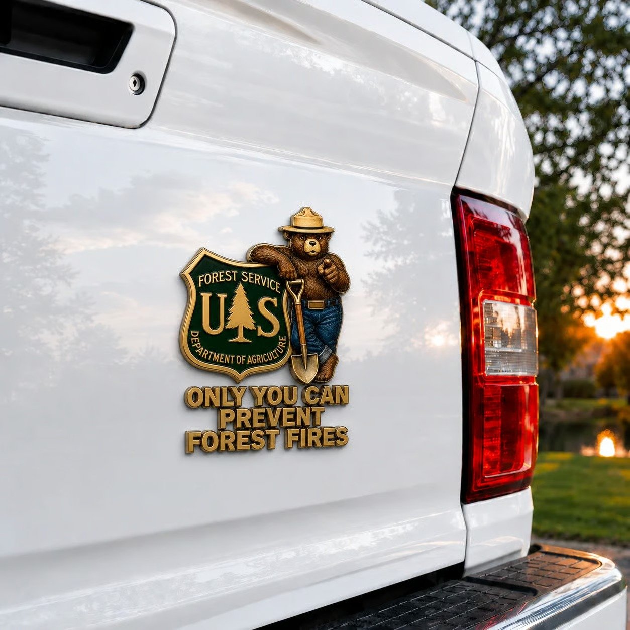 USFS Bear Only You Can Prevent Wildfires Car Emblem Metal Badge