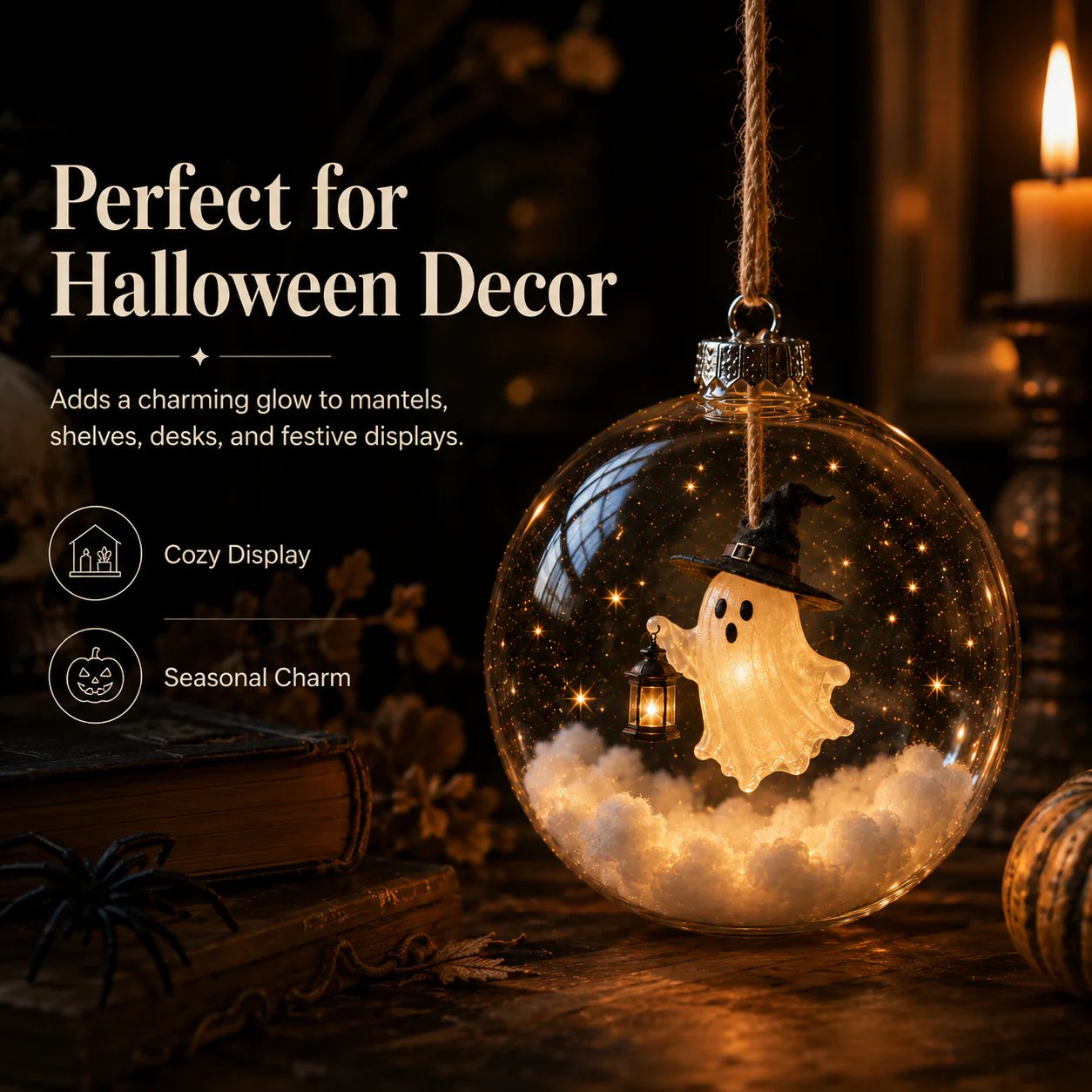 Halloween Glowing Mini Ornament Collection – Cat / Witch / Pumpkin / Ghost Lighted Decor