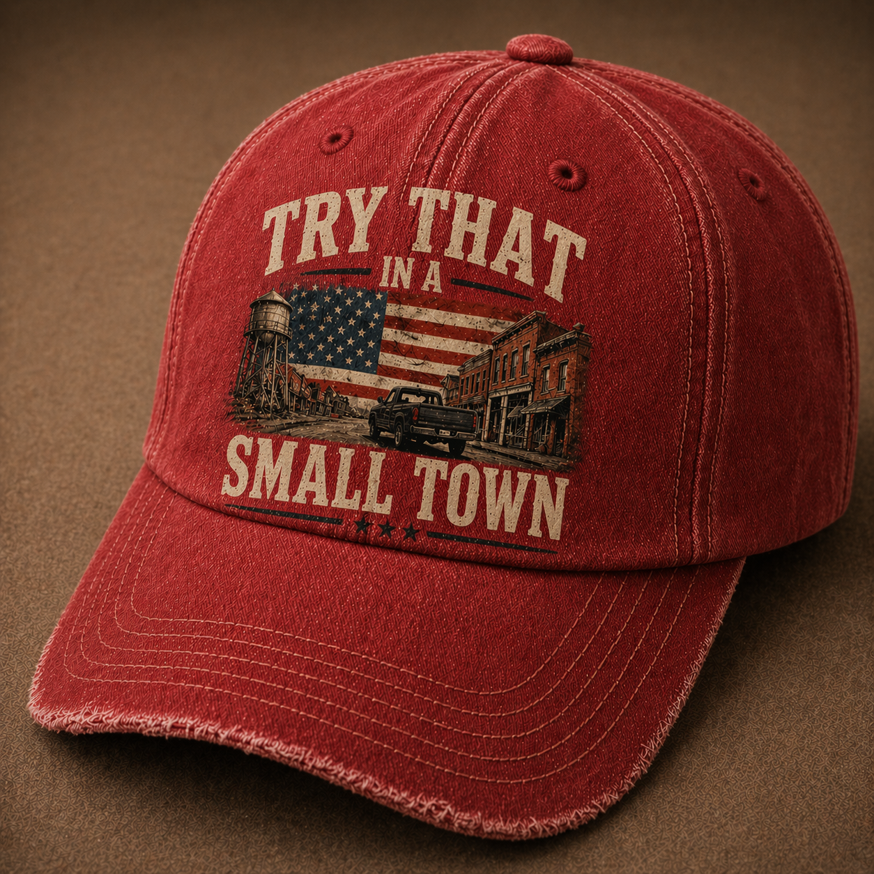 In A Small Town Vintage Patriotic Baseball Cap