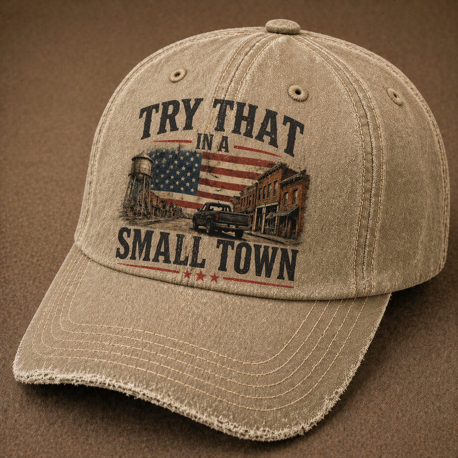 In A Small Town Vintage Patriotic Baseball Cap