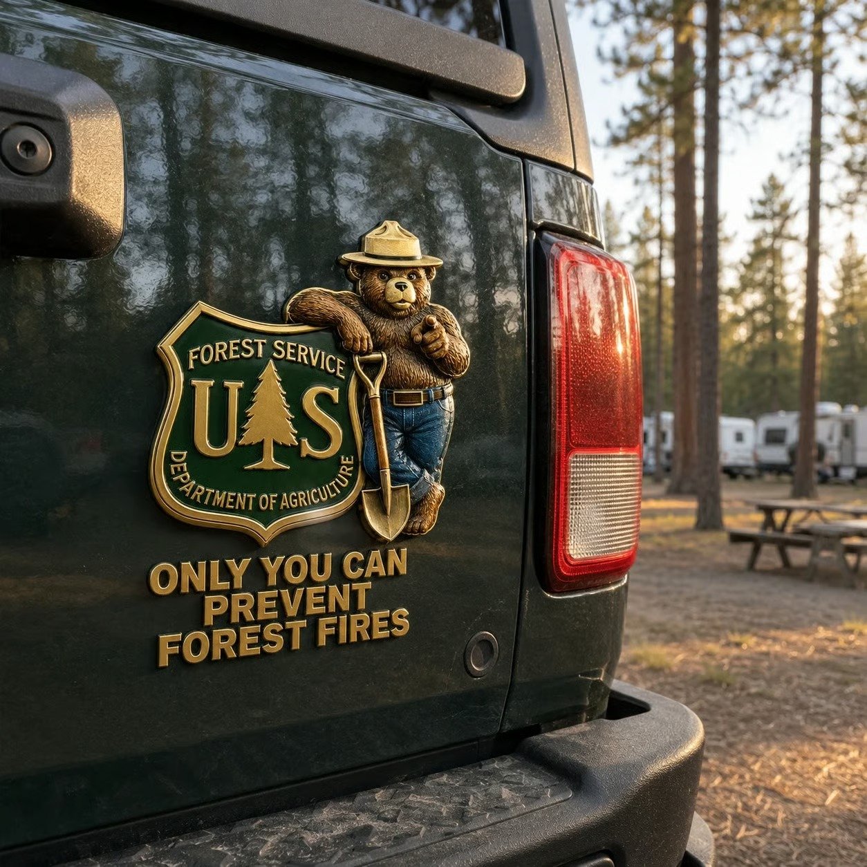USFS Bear Only You Can Prevent Wildfires Car Emblem Metal Badge