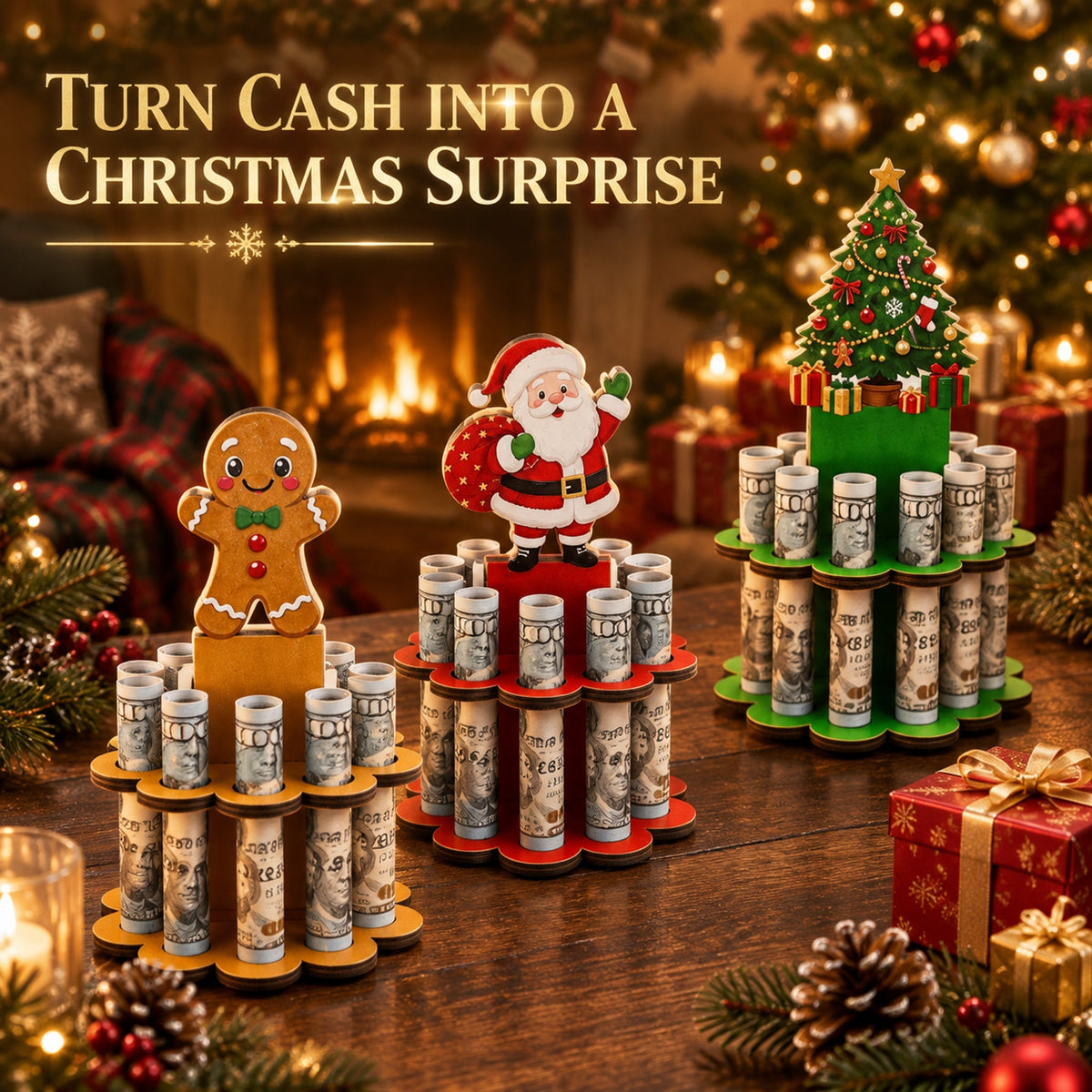 Christmas Tabletop Wooden Money Holder