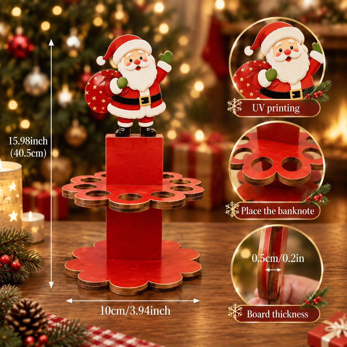 Christmas Tabletop Wooden Money Holder