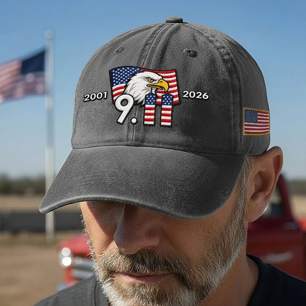 911 Patriot Day 25th Anniversary Washed Cap Embroidered Eagle American Flag