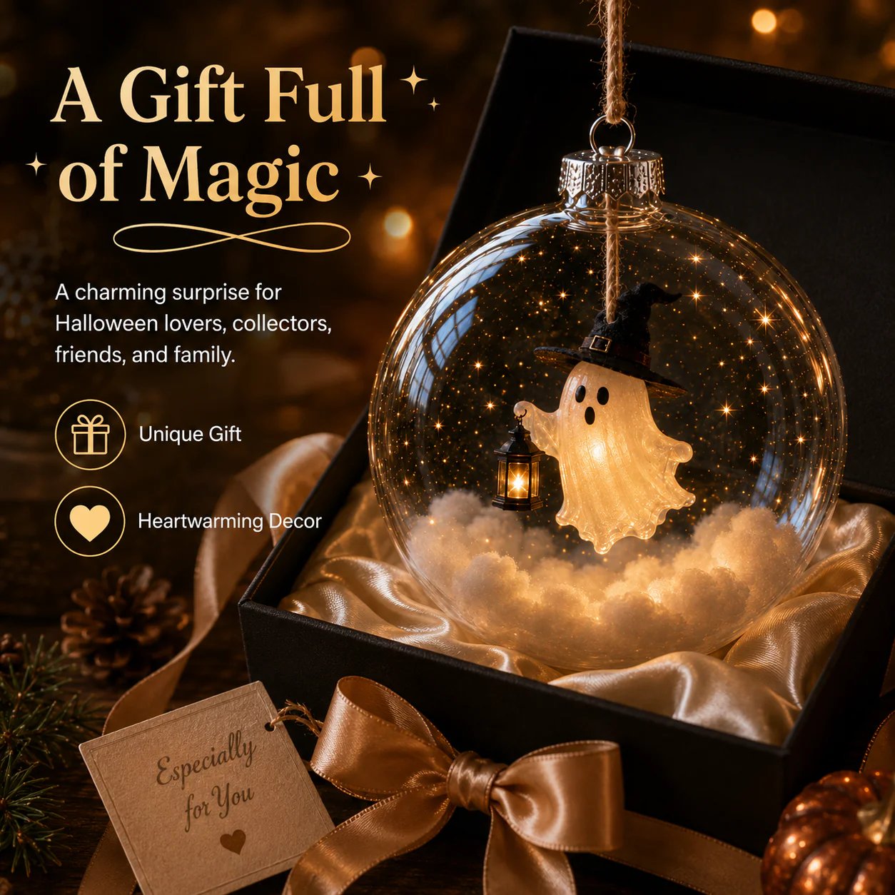 Halloween Glowing Mini Ornament Collection – Cat / Witch / Pumpkin / Ghost Lighted Decor