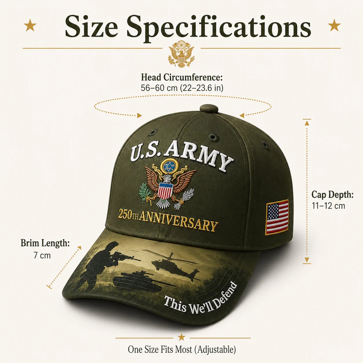 U.S. Army 250th Anniversary Commemorative Embroidered Cap