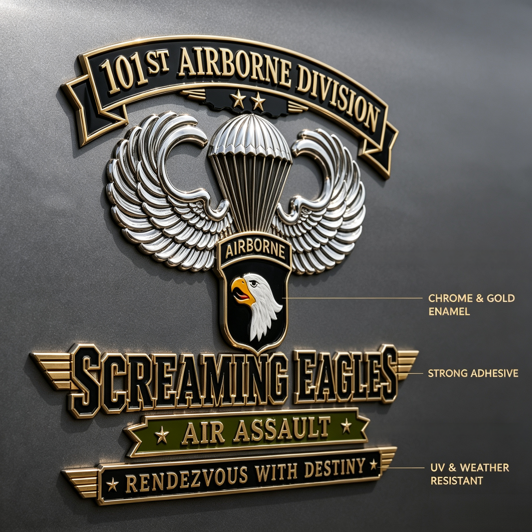 101st Airborne Division Screaming Eagles Metal Car Emblem