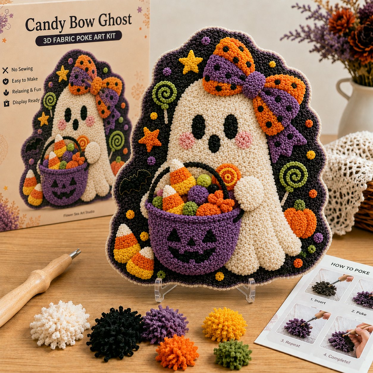 Spooky Hollow Ghost Friends 3D Fabric Poke Art Kit
