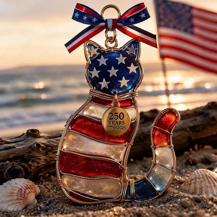 American 250th Anniversary Patriotic Cat Ornament