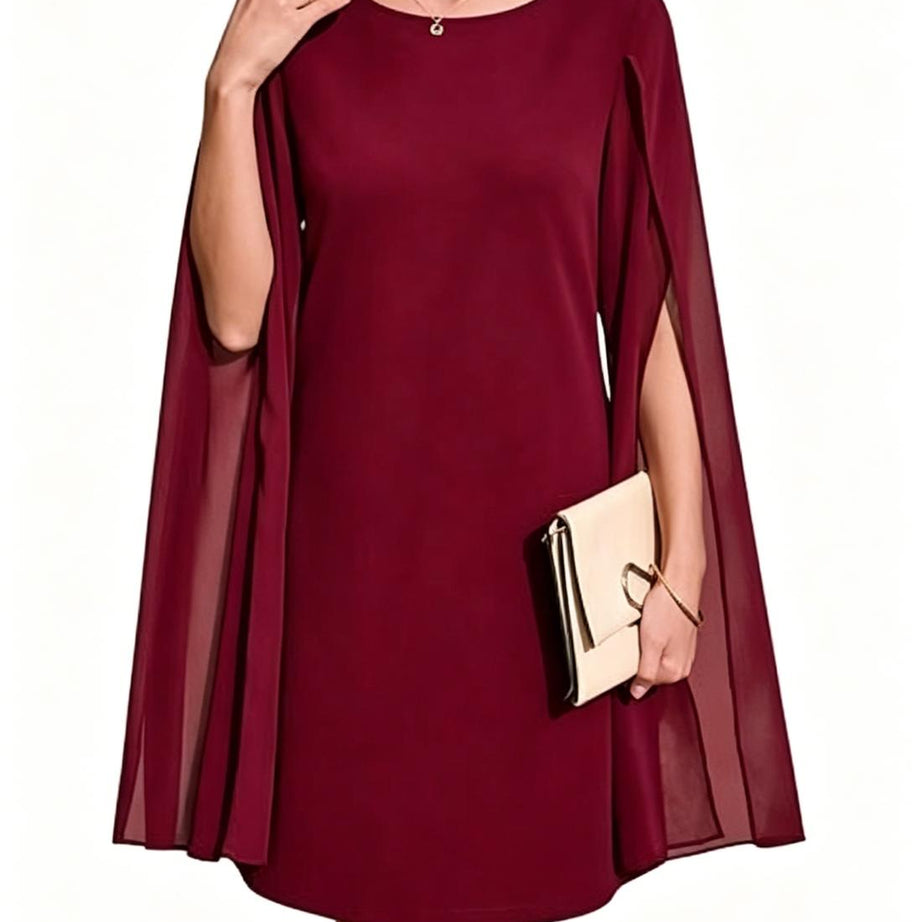Women's Chiffon Cape Sleeve Shift Cocktail Dress