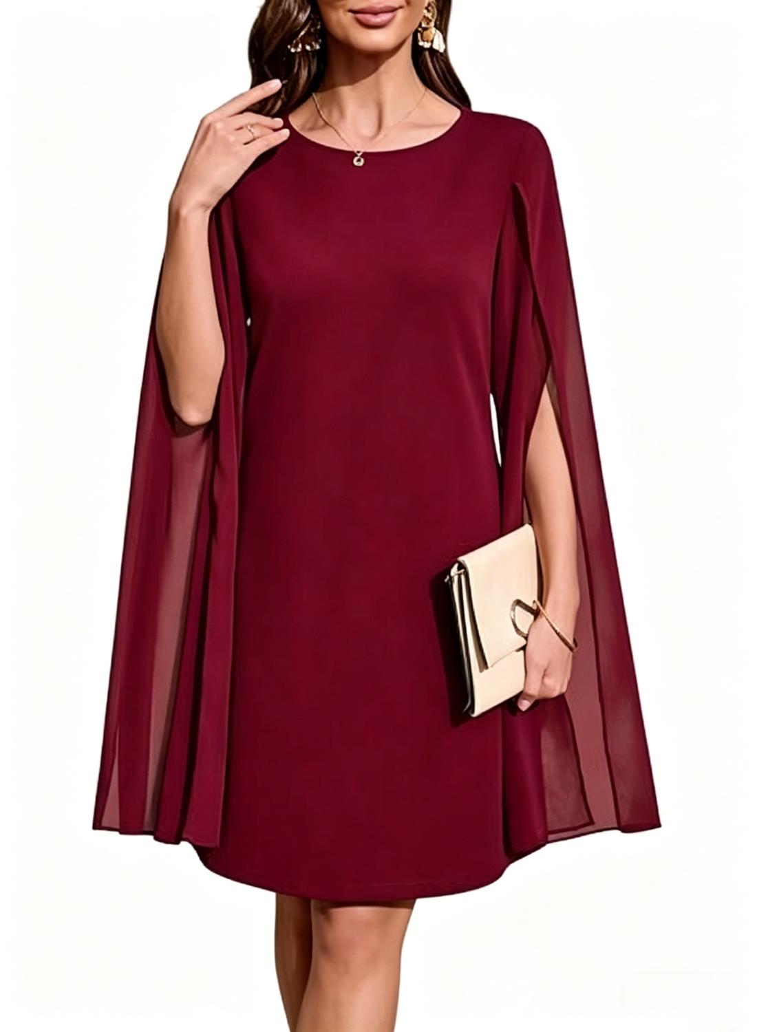 Women's Chiffon Cape Sleeve Shift Cocktail Dress