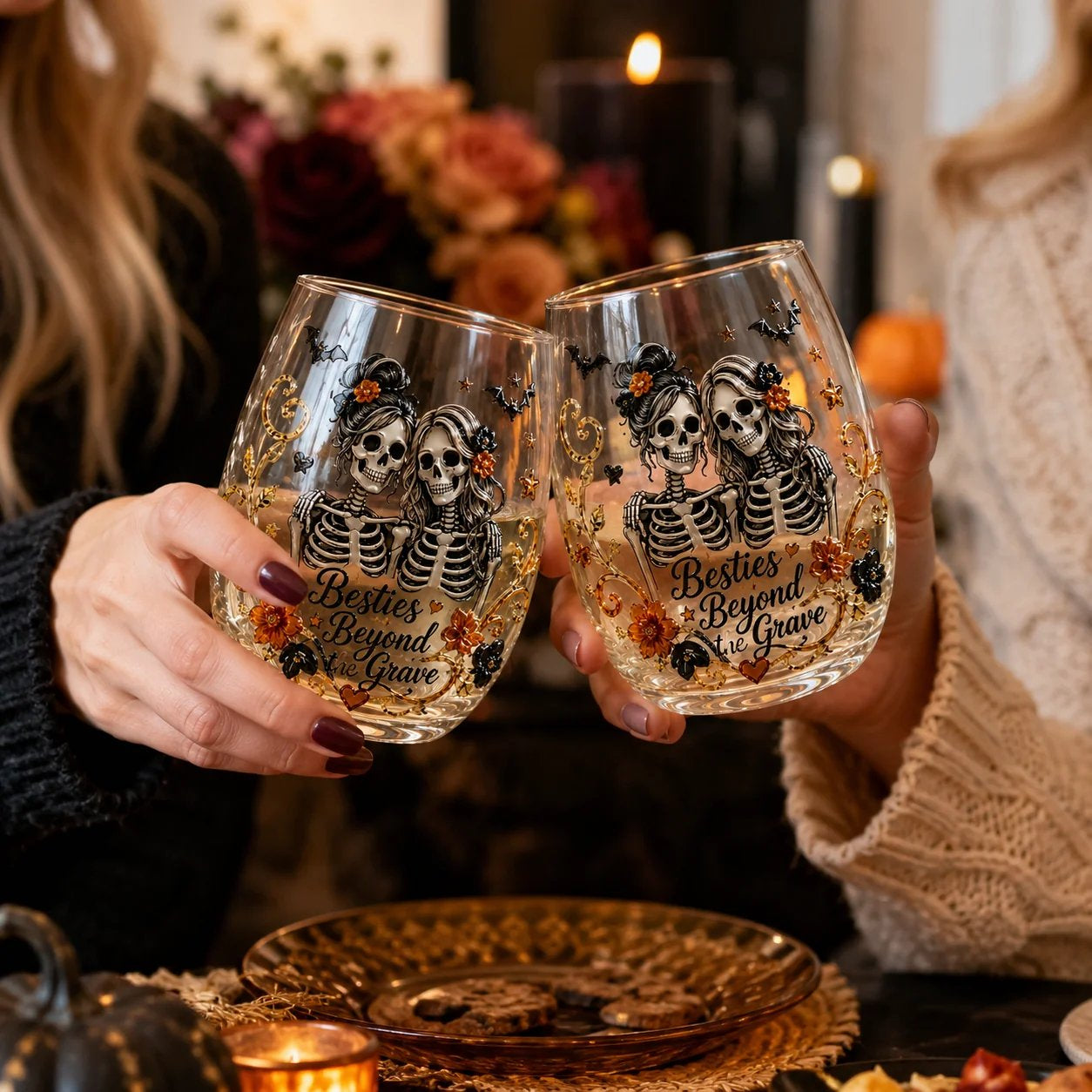 Best Friend Skeleton Glass Cup