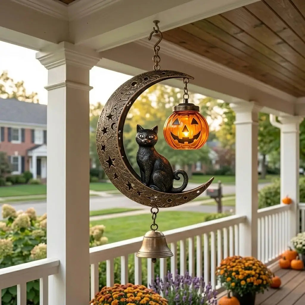 Black Cat & Pumpkin Moon Light Wind Chime
