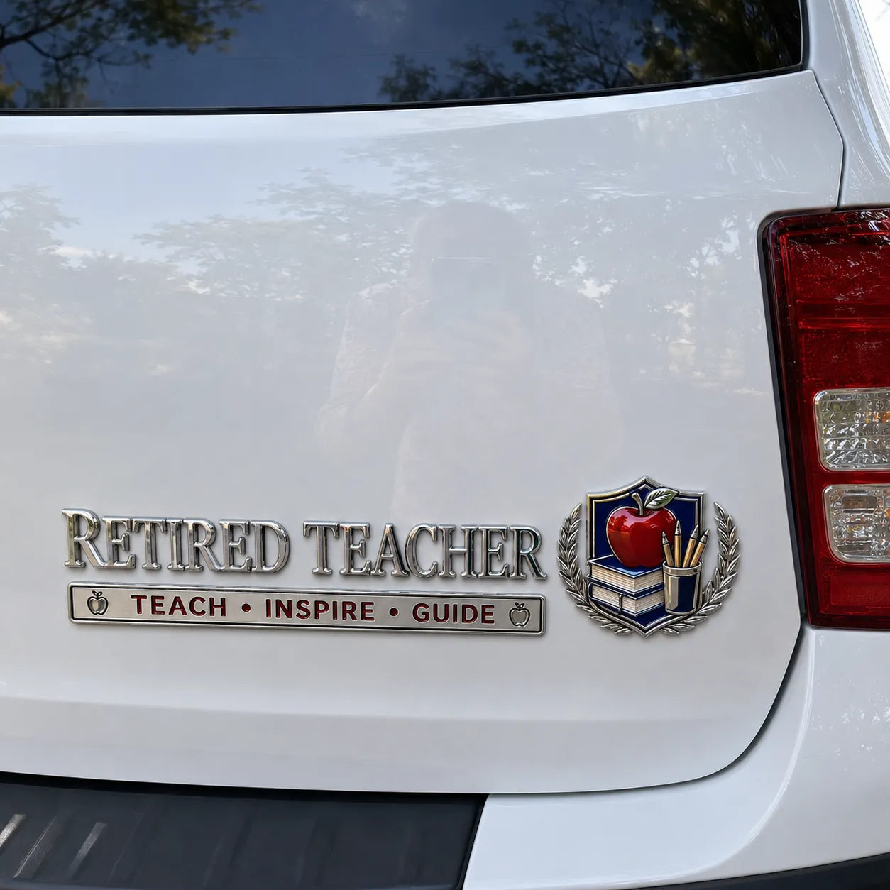 Retired Teacher Teach Inspire Guide Metal Car Emblem Badge