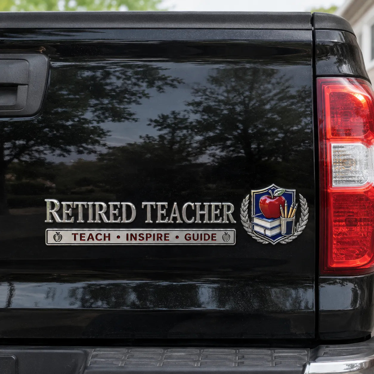 Retired Teacher Teach Inspire Guide Metal Car Emblem Badge