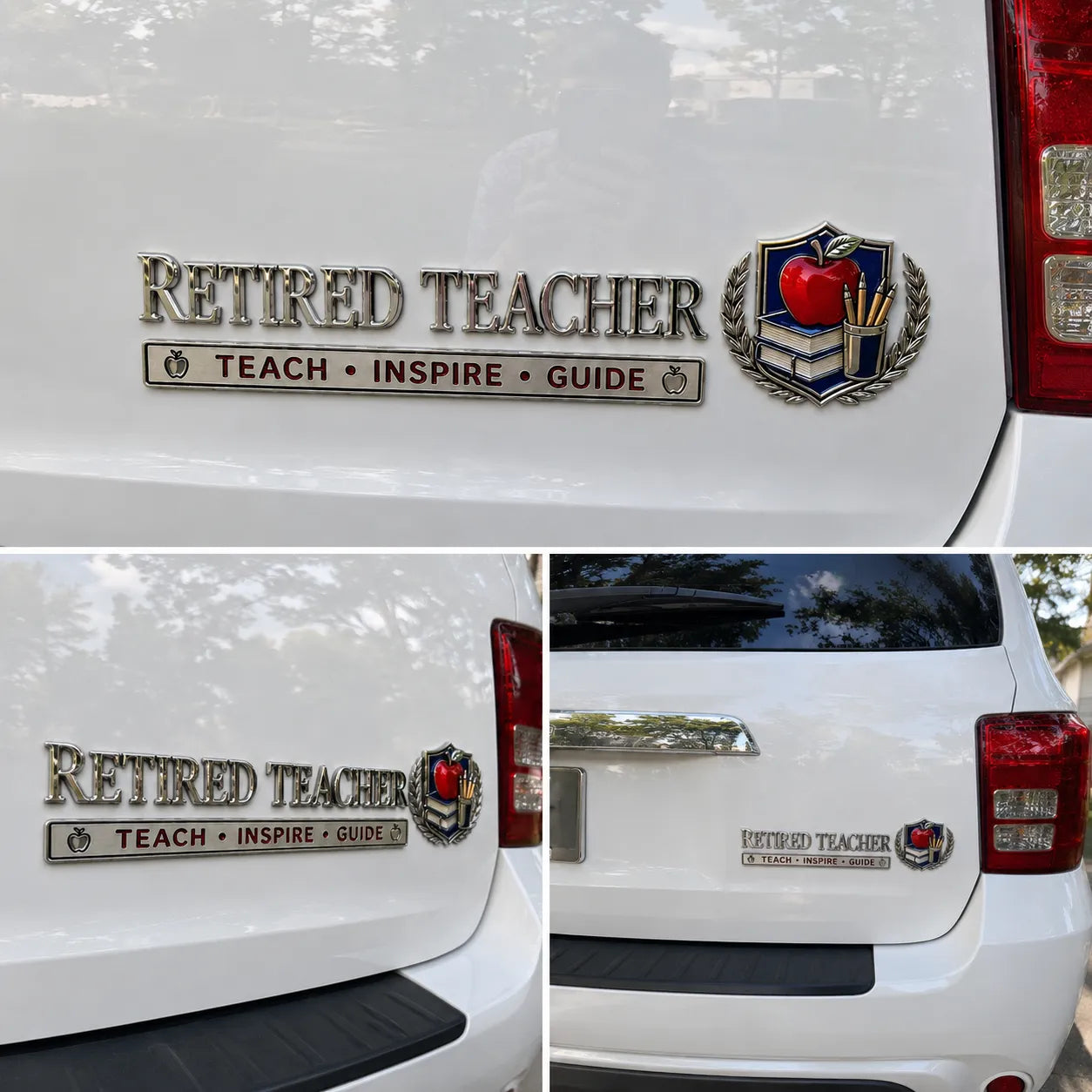 Retired Teacher Teach Inspire Guide Metal Car Emblem Badge