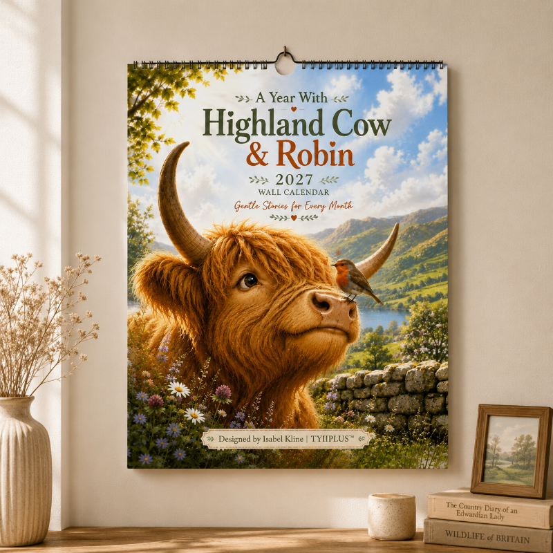 2027 Highland Cow & Robin Wall Calendar