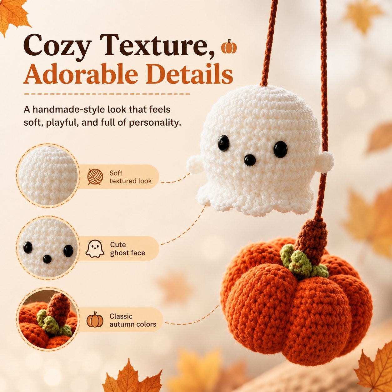 Crochet Ghost & Pumpkin Car Hanging Charm