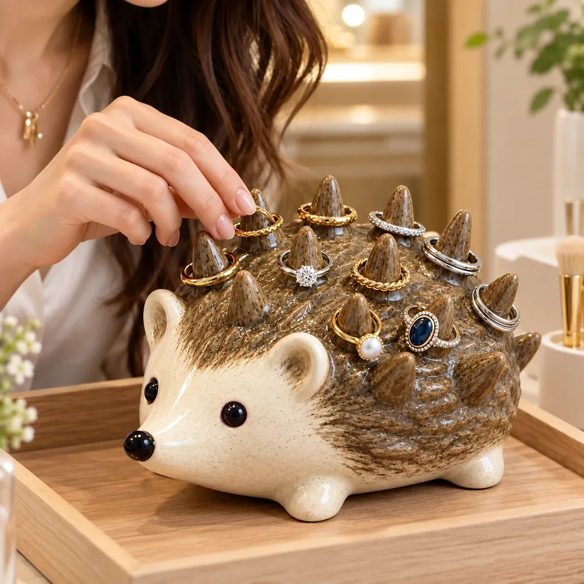 Cute Resin Hedgehog Ring & Trinket Holder