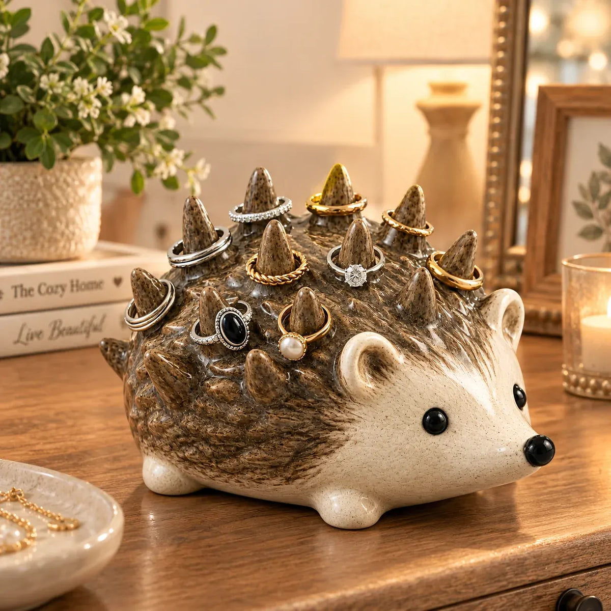 Cute Resin Hedgehog Ring & Trinket Holder