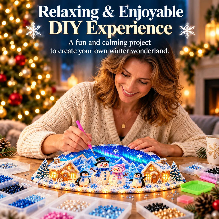 DIY winter landscape with rhinestones and pearl details