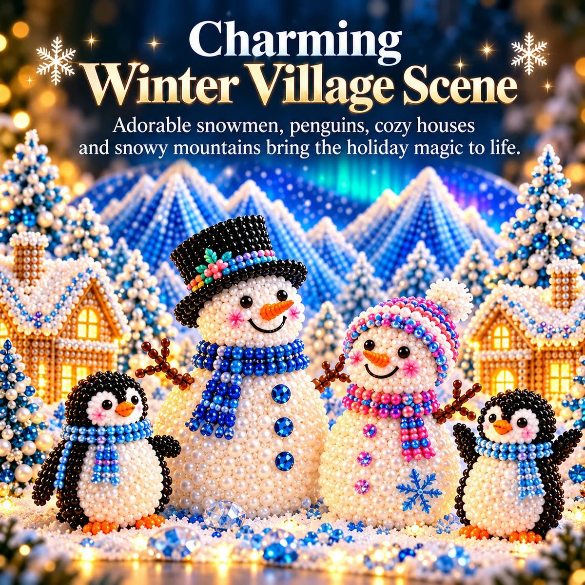 DIY winter landscape with rhinestones and pearl details