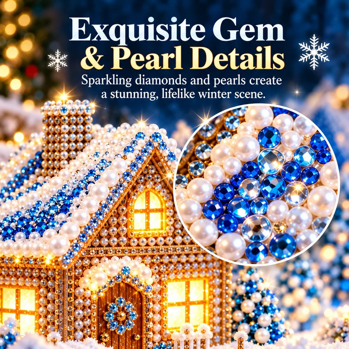 DIY winter landscape with rhinestones and pearl details