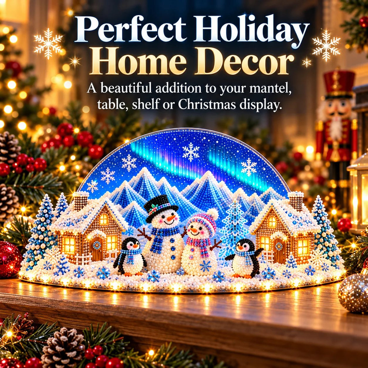 DIY winter landscape with rhinestones and pearl details