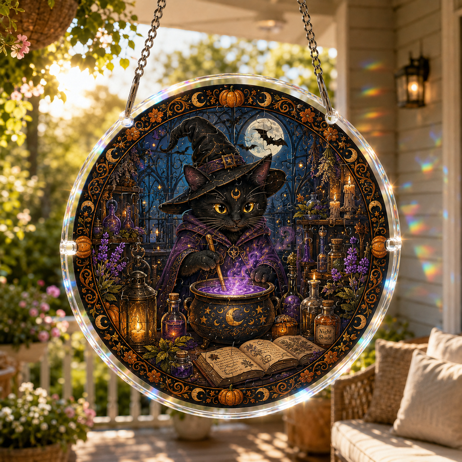 Halloween Acrylic Jigsaw Puzzle Suncatcher - Gothic Haunted House & Moon