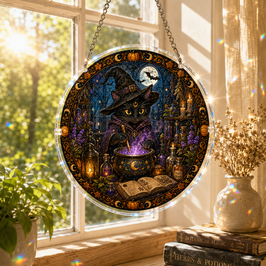 Halloween Acrylic Jigsaw Puzzle Suncatcher - Gothic Haunted House & Moon