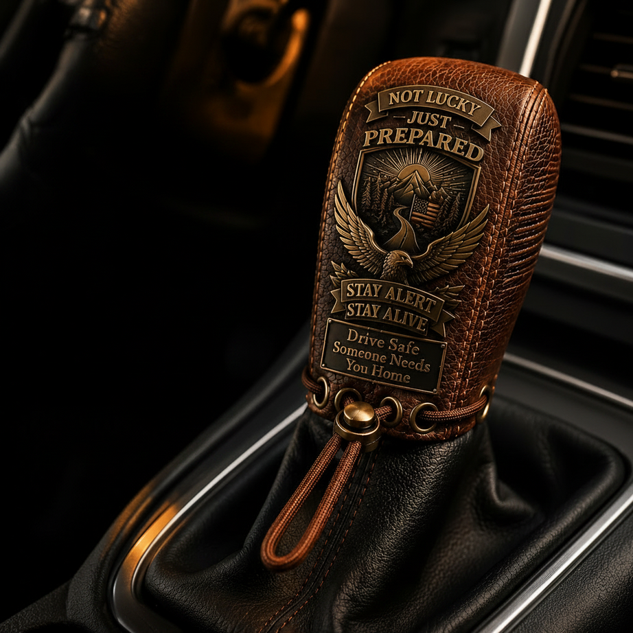 "Built for the Road. Made for Peace of Mind." Leather Gear Shift Cover