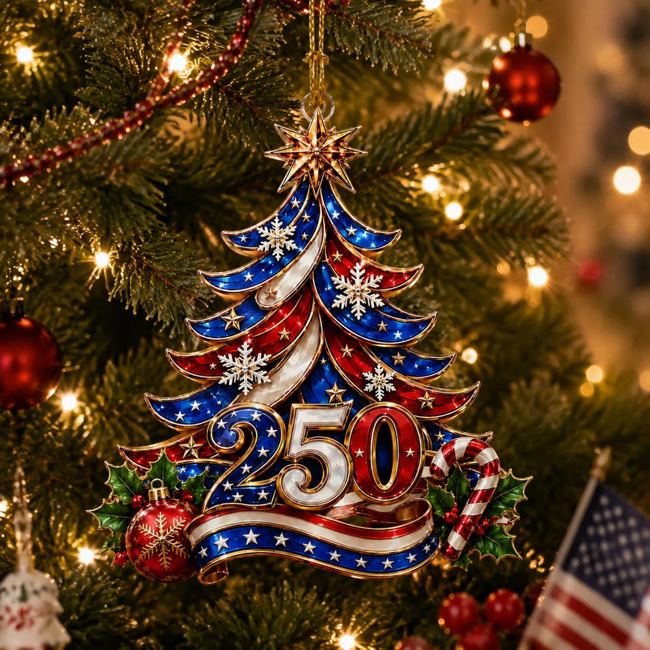 US 250th Anniversary Christmas Ornament, 6 Vintage American Flag Styles