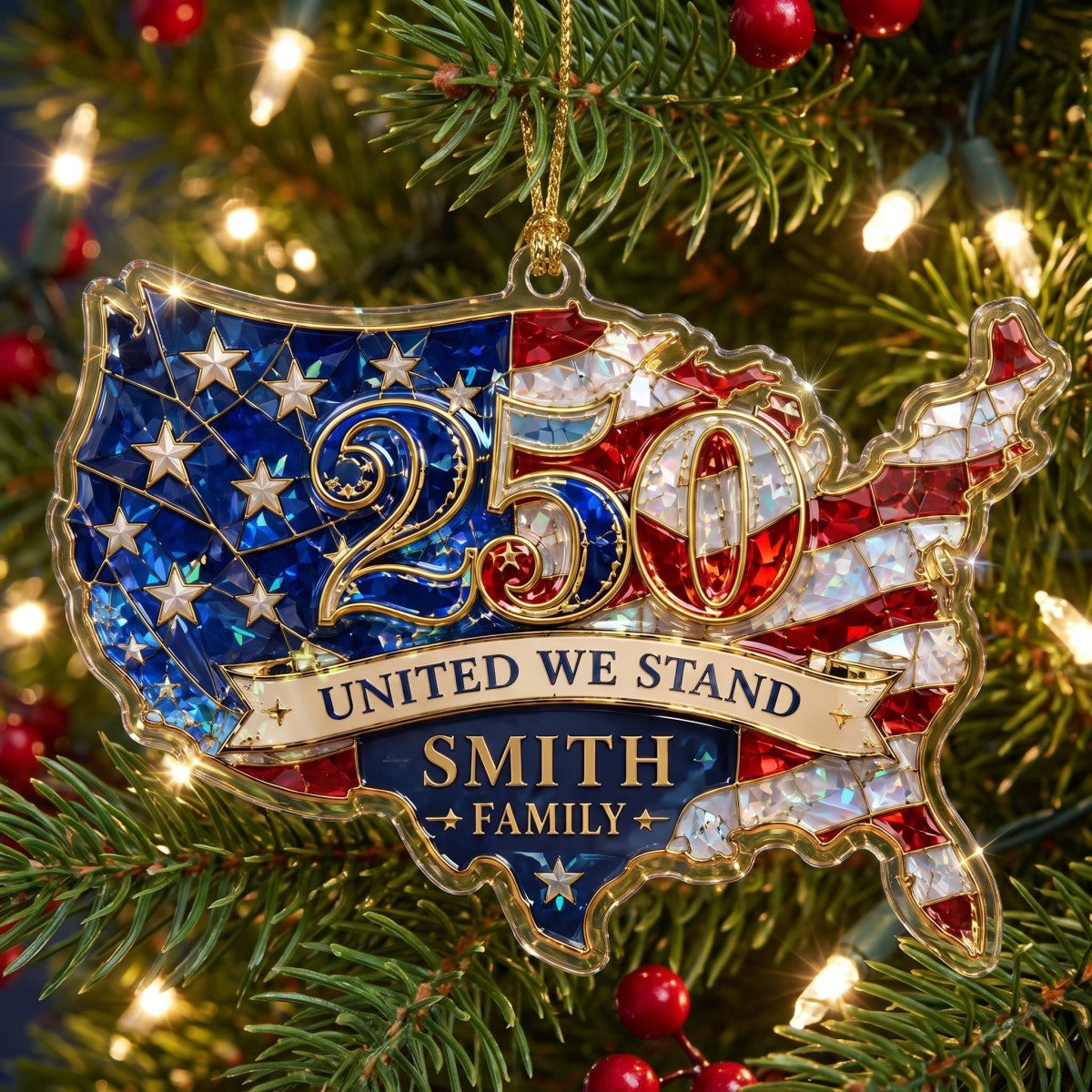 United We Stand USA Map Hologram Ornament