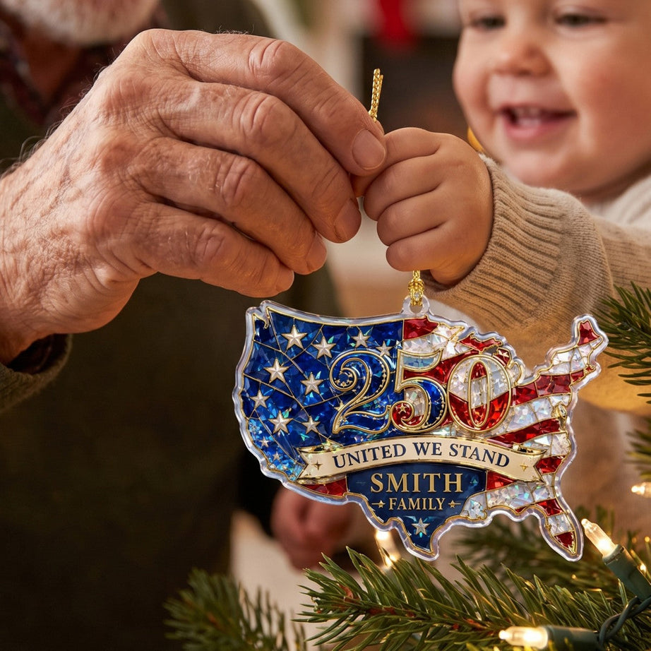United We Stand USA Map Hologram Ornament