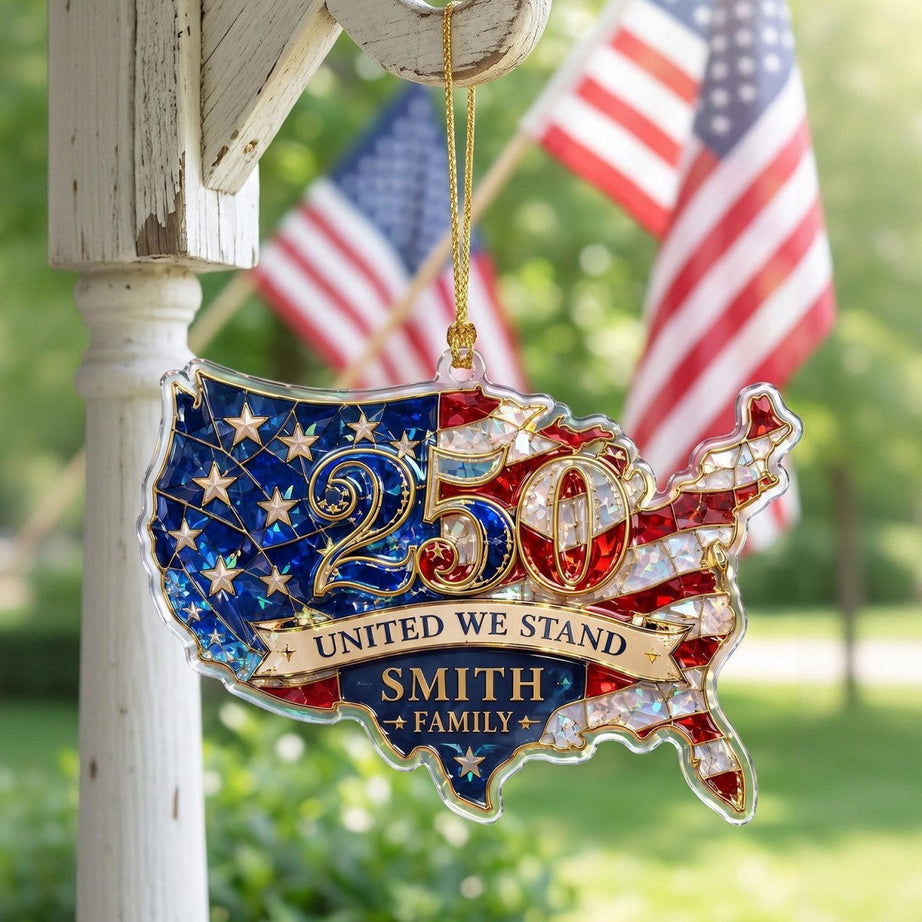 United We Stand USA Map Hologram Ornament