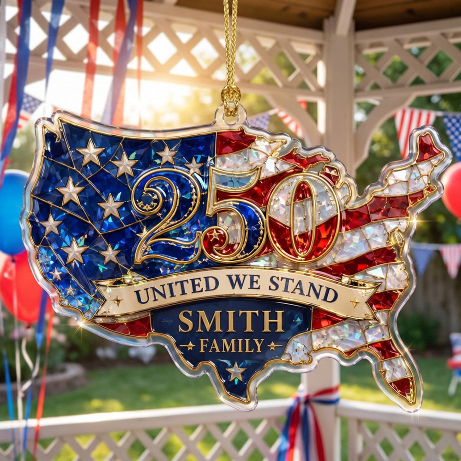 United We Stand USA Map Hologram Ornament