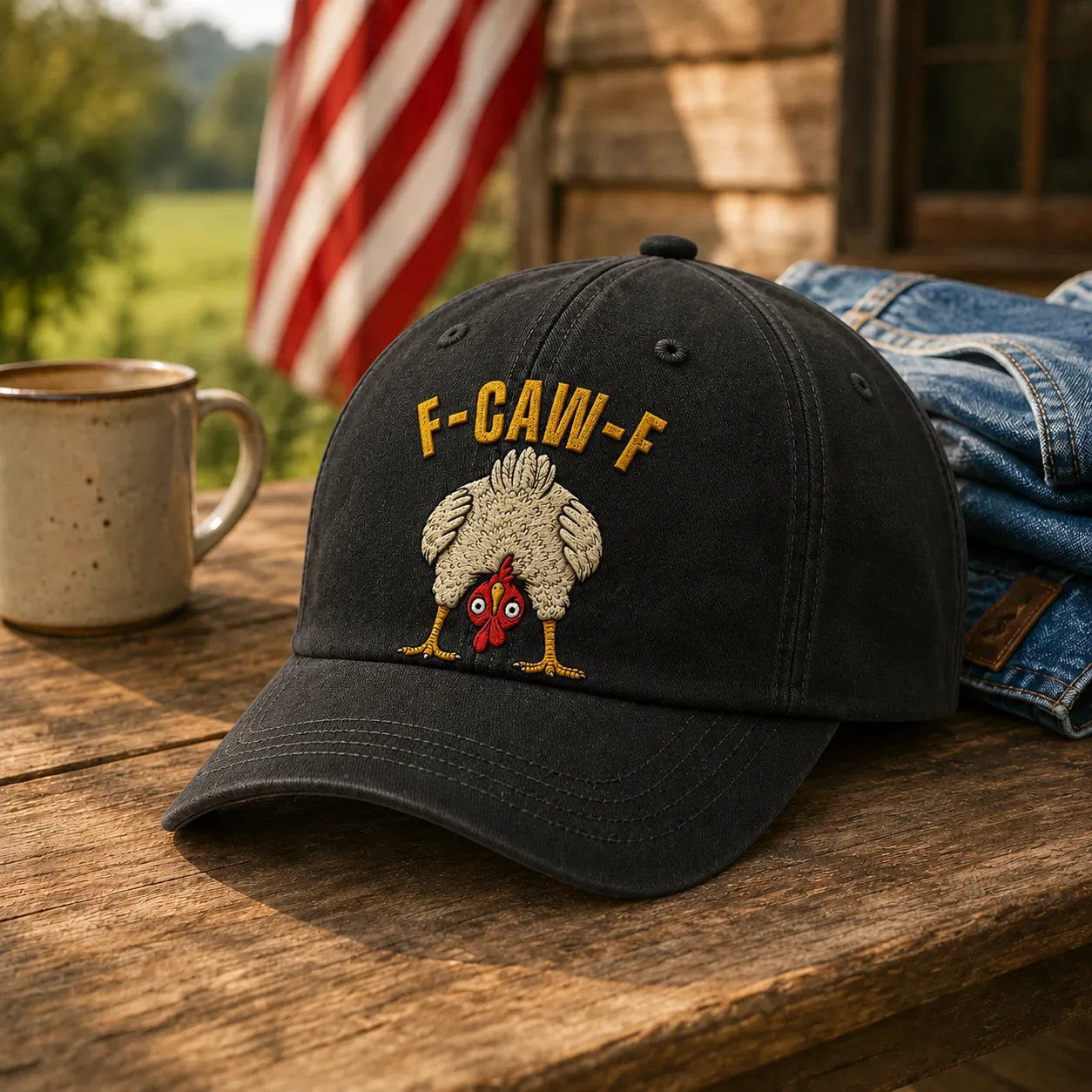 F-CAW-F Vintage Embroidered Chicken Baseball Cap