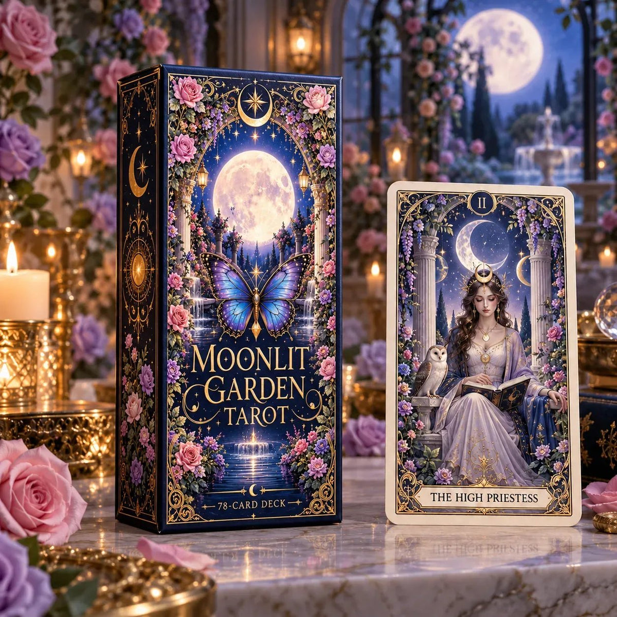 Garden in the Moonlight Tarot | 78-card tarot deck featuring celestial and botanical motifs