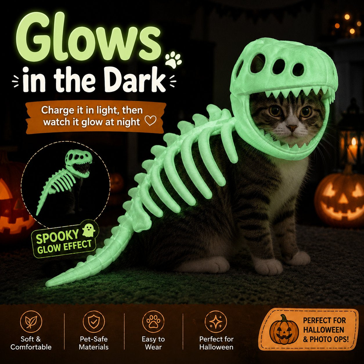 Glow-in-the-Dark Dinosaur Skeleton Pet Costume